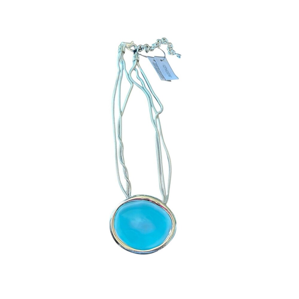 Chico's Silver Turquoise Sea Glass Strands Statement Piece Coastal Costume NEW